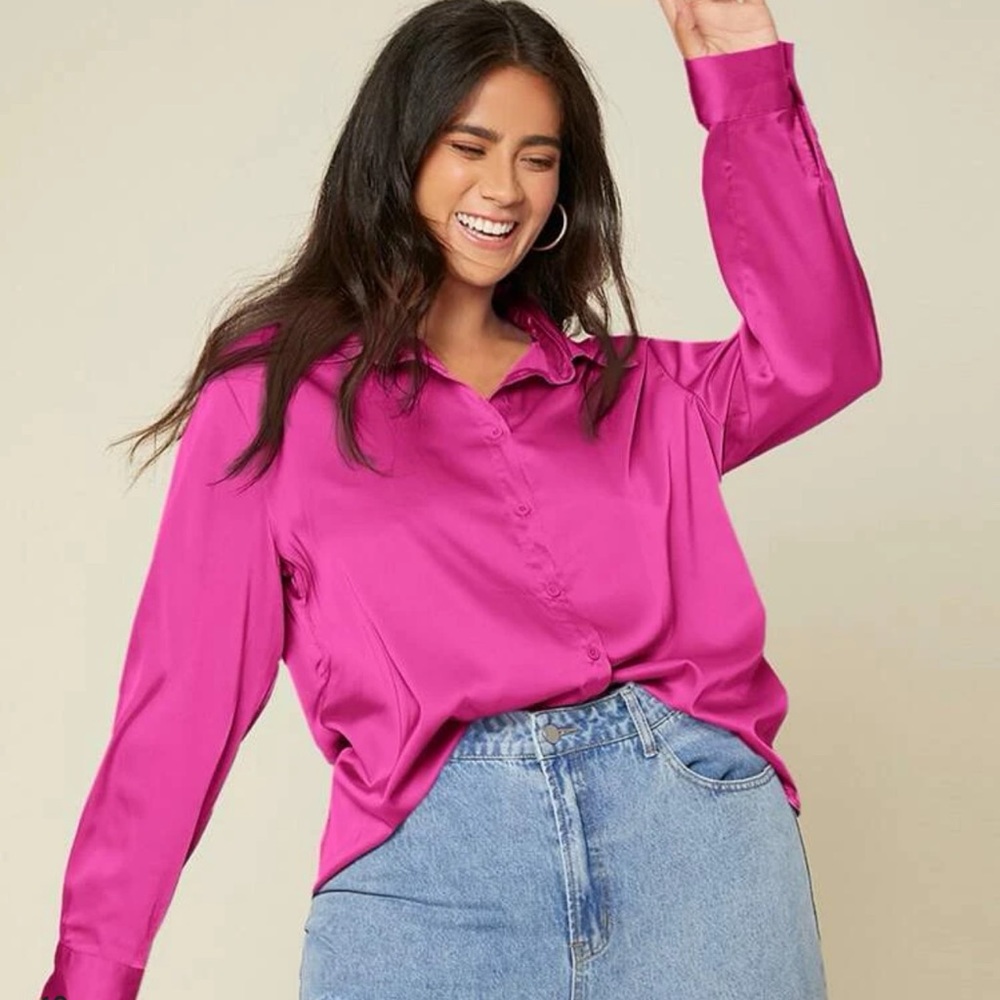SHEIN Solid Button Up Satin Shirt